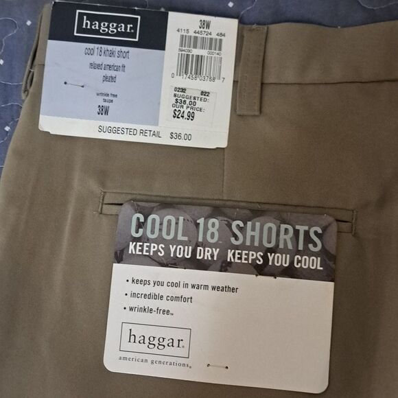 Haggar Cool 18 tan Relaxed pleated shorts size 38 NWT - Picture 4 of 4